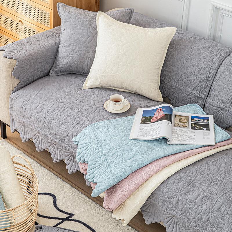 Four Seasons Universal Nordic Pure Cotton Korean Sofa Cushion Cute Fabric Cotton Solid Wood Living Room Non-Slip Sofa Cover Towel