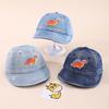 Korean Style Kids' Cartoon Dinosaur Denim Wide Brim Cap - Sun Protection for Boys & Girls