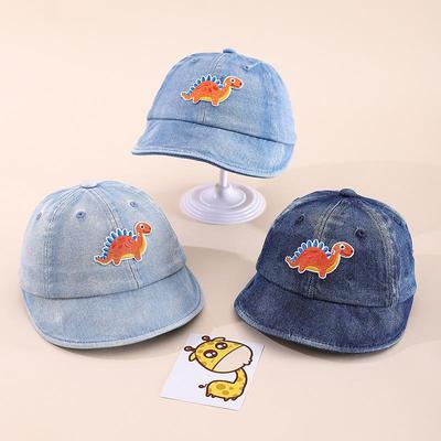 Koreansk Stil Barn Tecknad Dinosaurie Jeans Bredbrättad Keps - Solskydd för Pojkar & Flickor