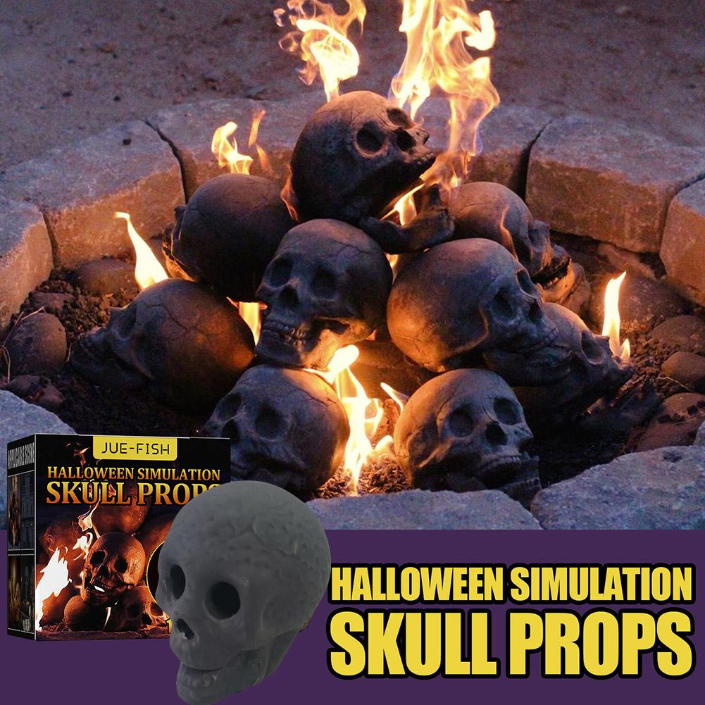 Fire Skull Burning Skeleton Head Halloween Horror Props Ceramic Fireplace Fire Pit Skull Halloween Party Scene Atmosphere Layout