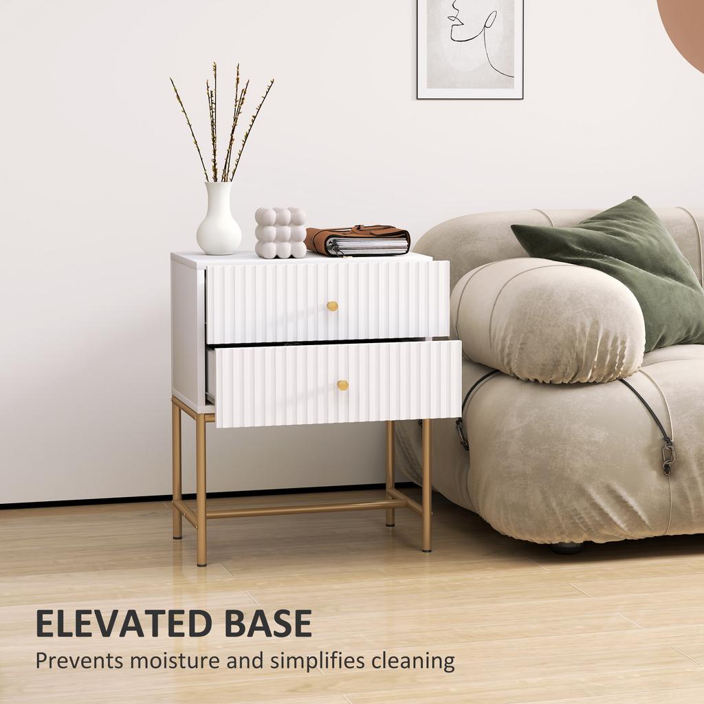 Elegant Two-Drawer Bedside Table - White