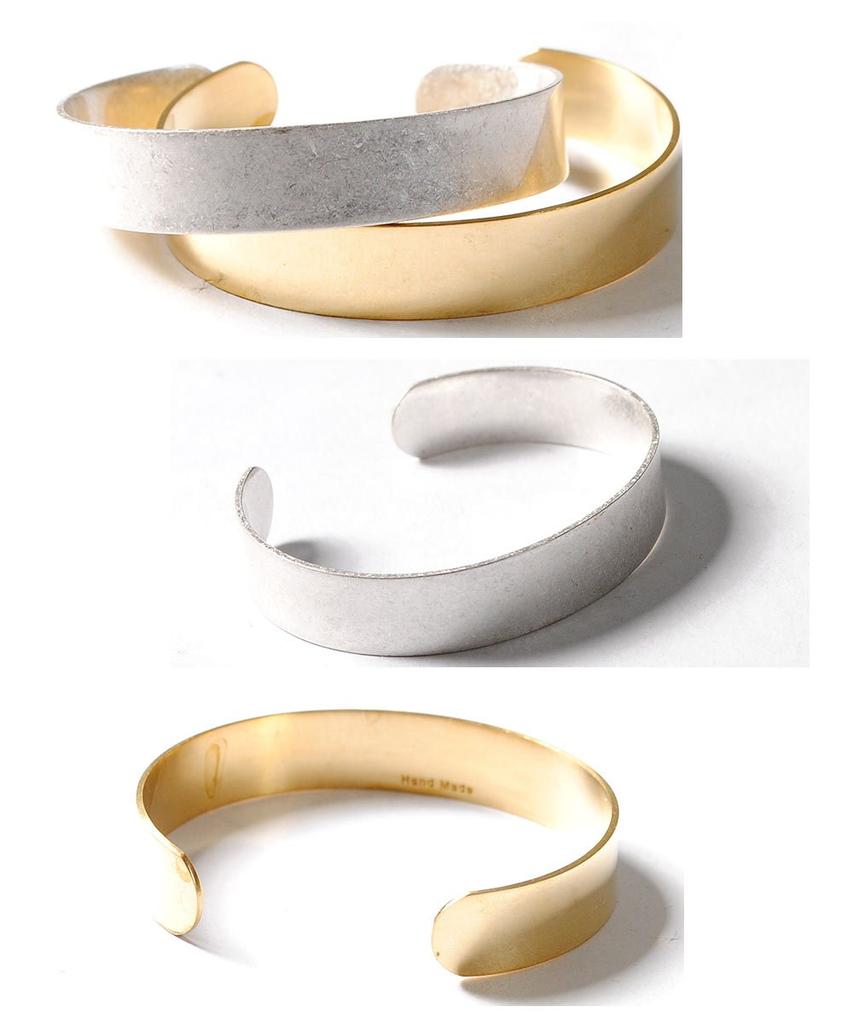 Schlichter breiter Armreif Messing Armband Unisex Silber Gold Revo. Herren (KOSTENLOS, Gold)