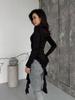 Spring/Summer 2026 Women's Slim Fit Knit T-Shirt with Irregular Ruffle Design and Long Sleeves