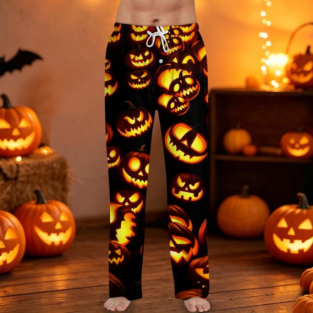 Men's Halloween Print Drawstring Pants Casual Lounge Sleepwear Relaxed Fit Elastic Waistband Soft Fabric