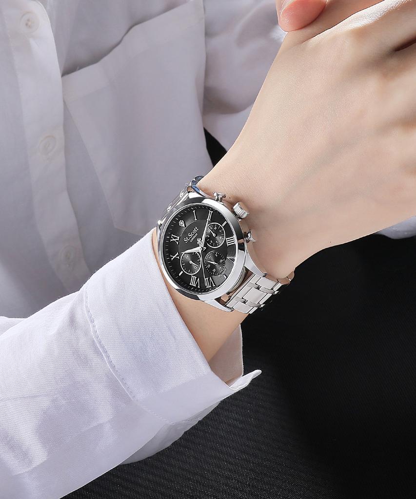 Seinteuseukoteuleondeon Hestia Diamond Multi Watch + Leather Band - Black / St7501M-Sbs1