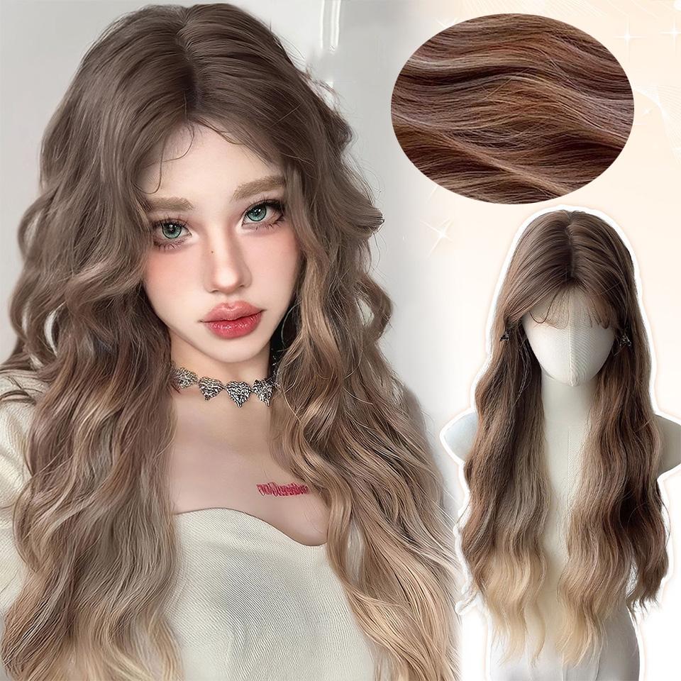 OLACARE Lange Body Wave Zwart Bruin Paars Cosplay Pruiken Hittebestendig Synthetische Pruiken Midden Scheiding Natuurlijk Lolita LM Pruiken Dames white