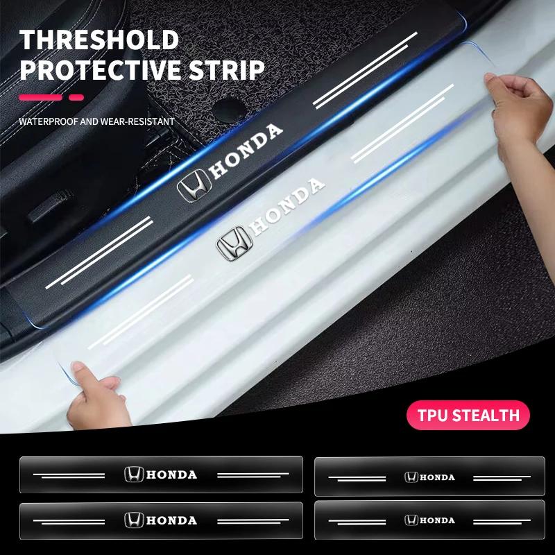 4PCS Car Threshold Protector Transparent Decorative Badge Sticker For Honda Civic Xrv Hrv Crv Brv City Accord Fit Jazz Insight