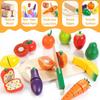 Wooden Play Food for Toddlers, Fruit and Veggies Cutting Set for Kids, Pretend Food Play Kitchen Accessories for 3 4 5 6 7 Years Old Boys & Girls
