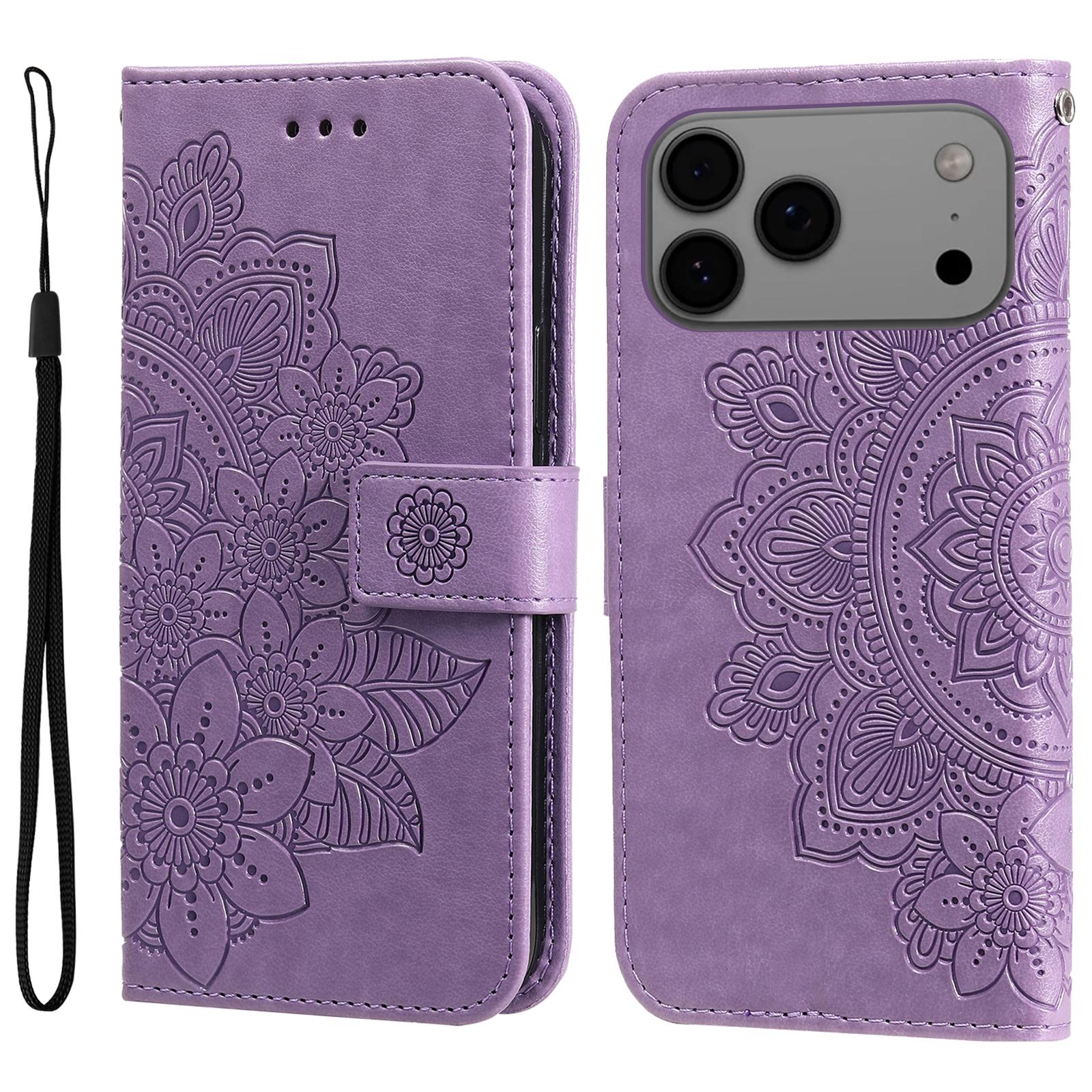 

For iPhone 17 Pro Max Case Floral Pattern PU Leather Wallet Stand Phone Cover Purple