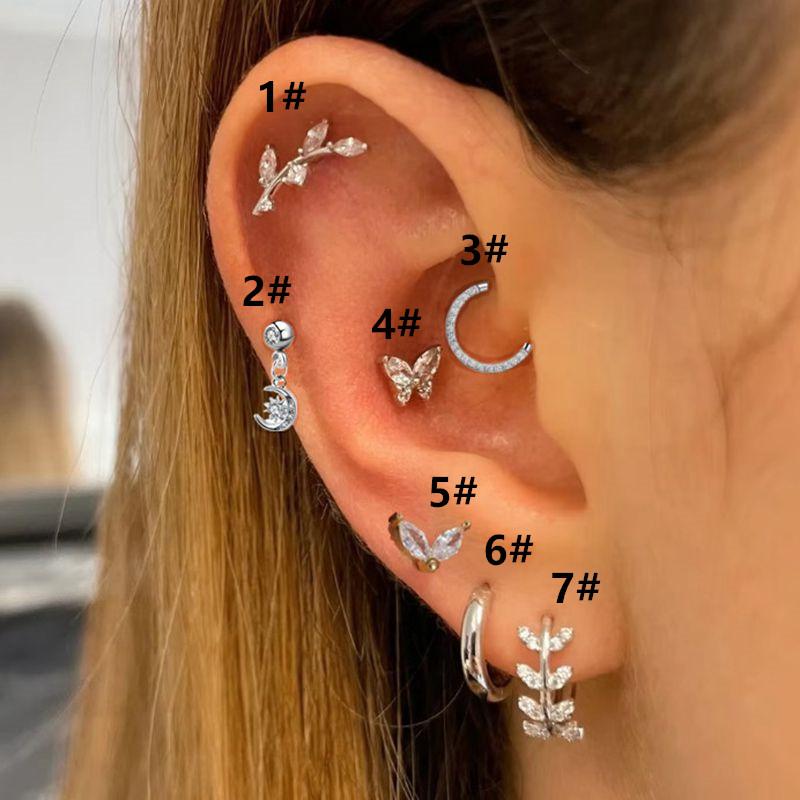 Cartilage Stainless Steel Stud Women's Earrings Fashion Septum Piercing Zircon Butterfly Ear Hoop Lobe Tragus helix Jewelry