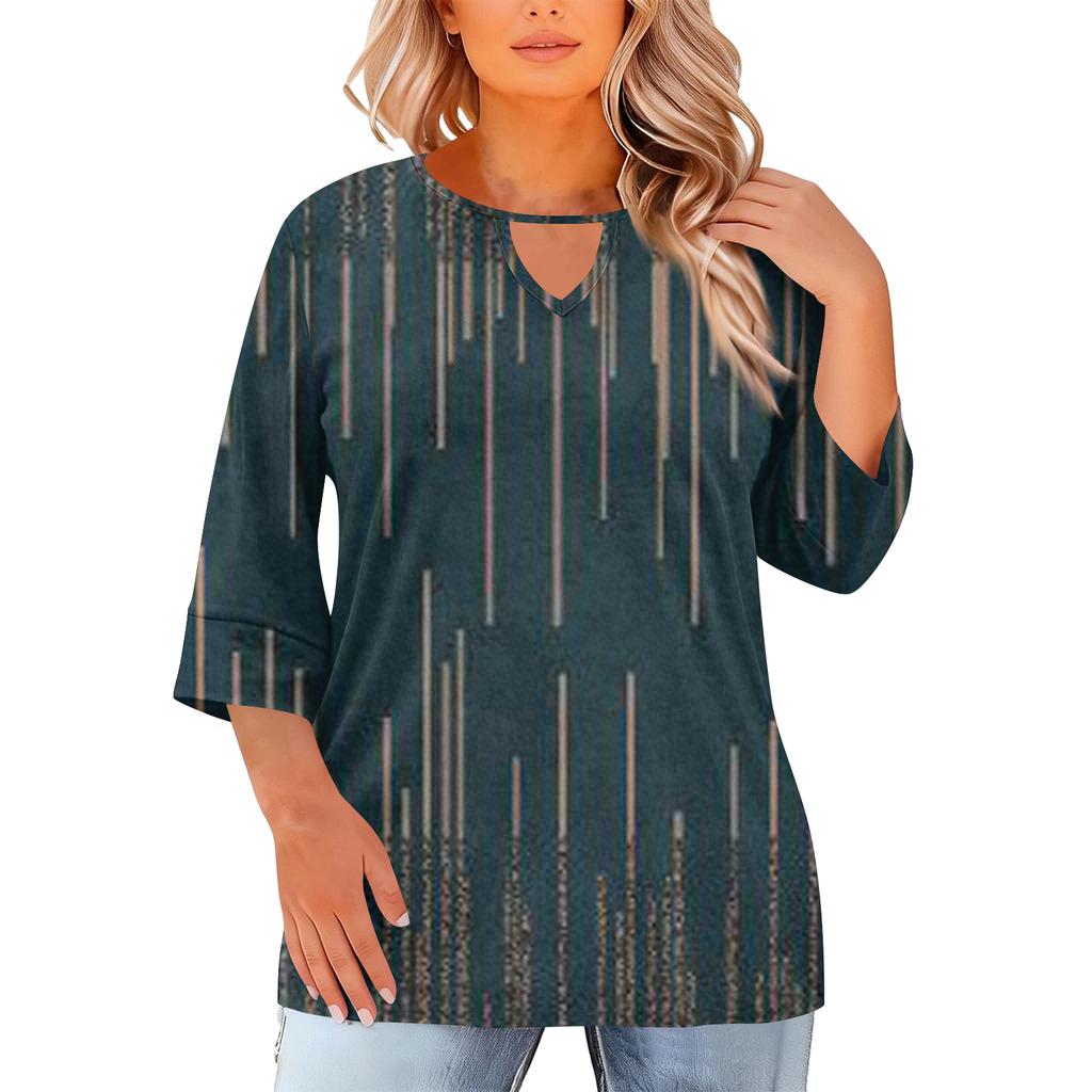 Women's Fashion Casual Round Neck Three-Quarter Sleeve Oversized Print Top