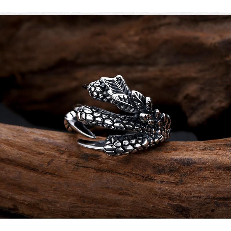 Adjustable Open Ring Men Women Sterling Dragon Claw Design Vintage Retro Statement Jewelry