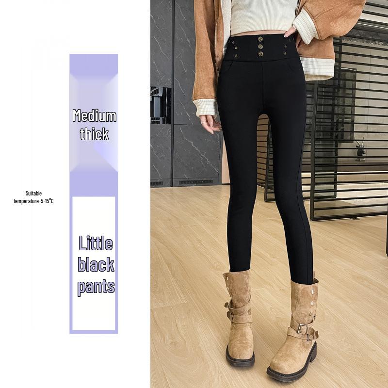 

Women s High-Waist Skinny Black Leggings - Spring/Autumn Slimming Plus Velvet Pencil Pants XL - suitable for 130-145 jin