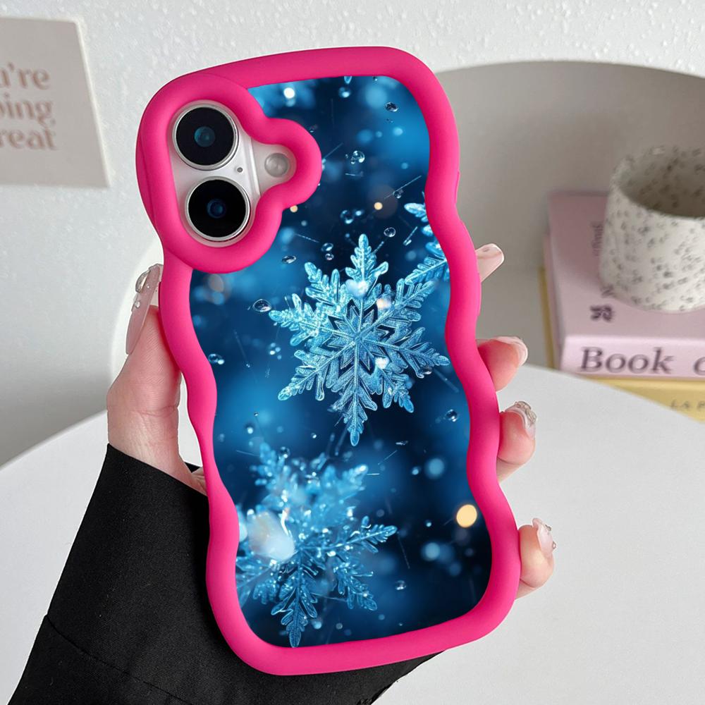 Winter Snowflake Mobile Cell Phone Case for iPhone 17 16 15 14 13 12 11 Air Pro Max Plus Wavy Edge TPU Colorful Cover Smartphone