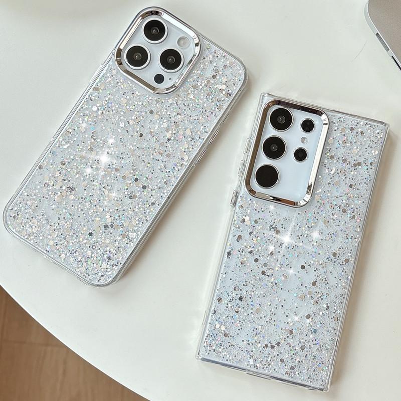 Glitter Epoxy Phone Case for iPhone 16 Pro Max and Apple 16e - Transparent Fit for Models 15, 14/13, 12