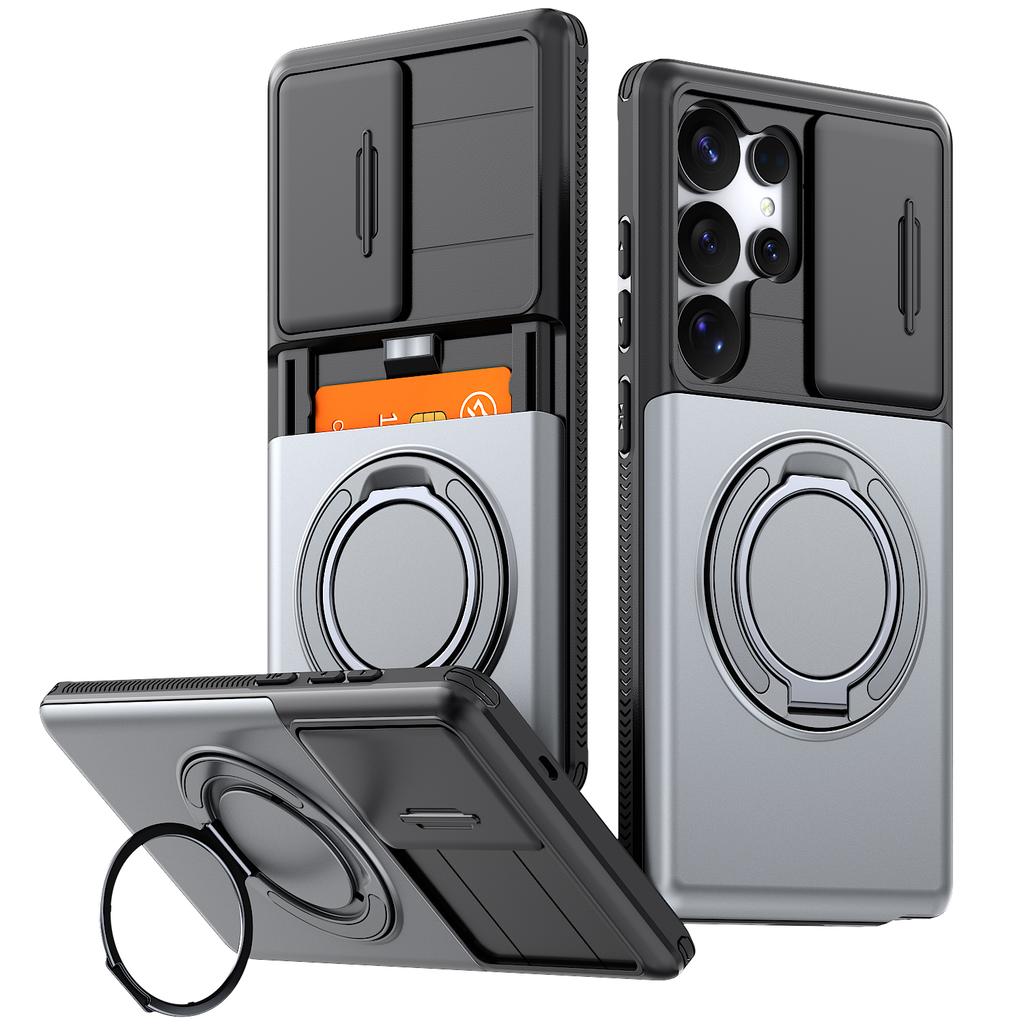 Hoesje Voor Samsung Galaxy S26 S25 S24 S23 S22 Ultra Plus S25FE S24FE Cover Schuif Camera Bescherming Met Kaart Ringhouder Armor Fundas