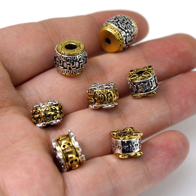 5Pcs Tibetan Silver Gold Metal Loose Spacer Beads Big Hole Beads for Necklace Bracelet Jewelry Making DIY Crafts Accessories