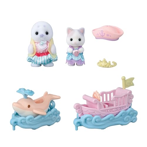 Sylvanian Families Amusement Park Vehicle Set - Boat & Dolphin - Ko-80 ST Mark Certified, Ages 3 and Up, Toy Dollhouse, Sylvanian Families, Epoch