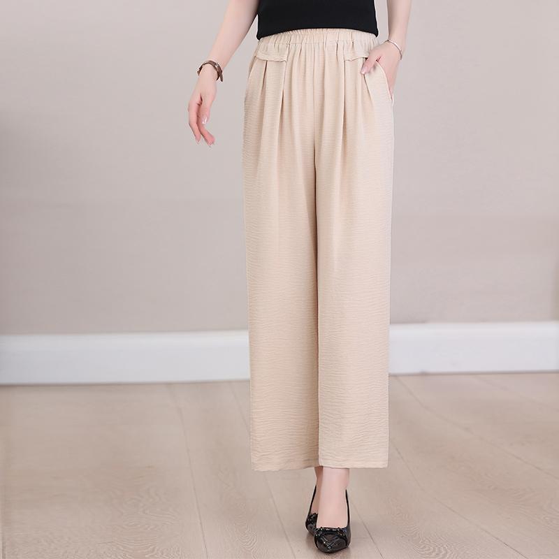 Summer Wide Leg Pants Women Clothes Casual Elastic Waist Plus Size High Waist Black Pants