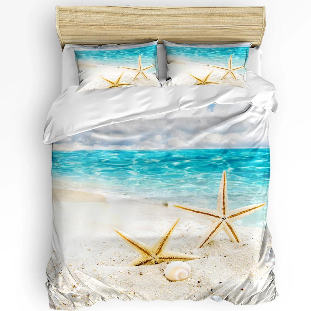 Seashells Conch Starfish Beach Sand Bedding Set 3pcs Duvet Cover Pillowcase Kids Adult Quilt Cover Double Bed Set Home Textile