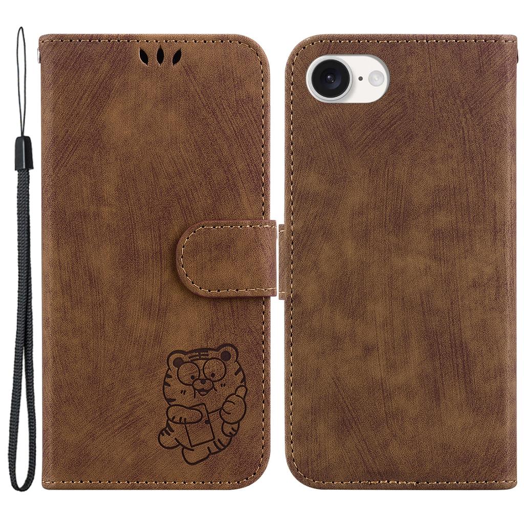 For iPhone 16e Case Wallet PU Leather Flip Phone Stand Cover with Imprinted Tiger Pattern