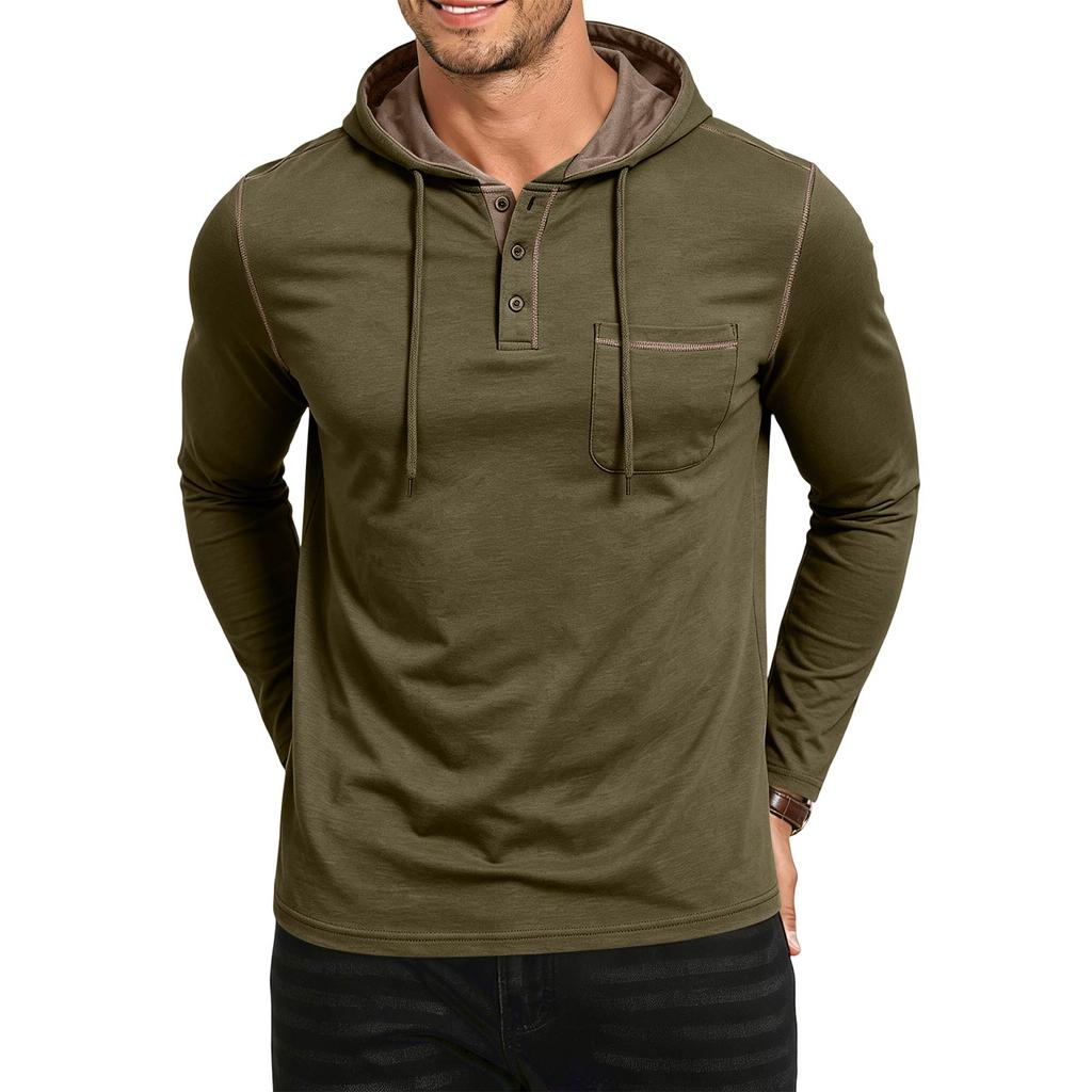Men's Hooded Shirt Loose Fit Casual Long Sleeve for Outdoor Fall Winter