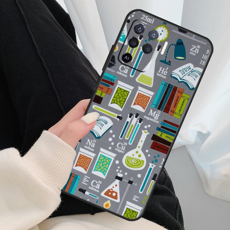 Science Chemistry Style Case For Oppo A54 A74 A94 A18 A57 A17 A77 A38 A58 A78 A98 A80 A60 A40 A96 A76 A16 A15 A5 Pro