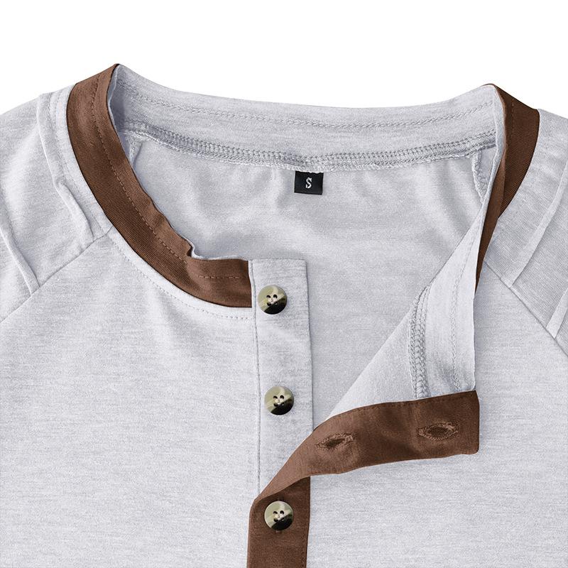Letni męski T-shirt Henley w bloki kolorów Modny męski T-shirt z krótkim rękawem Top