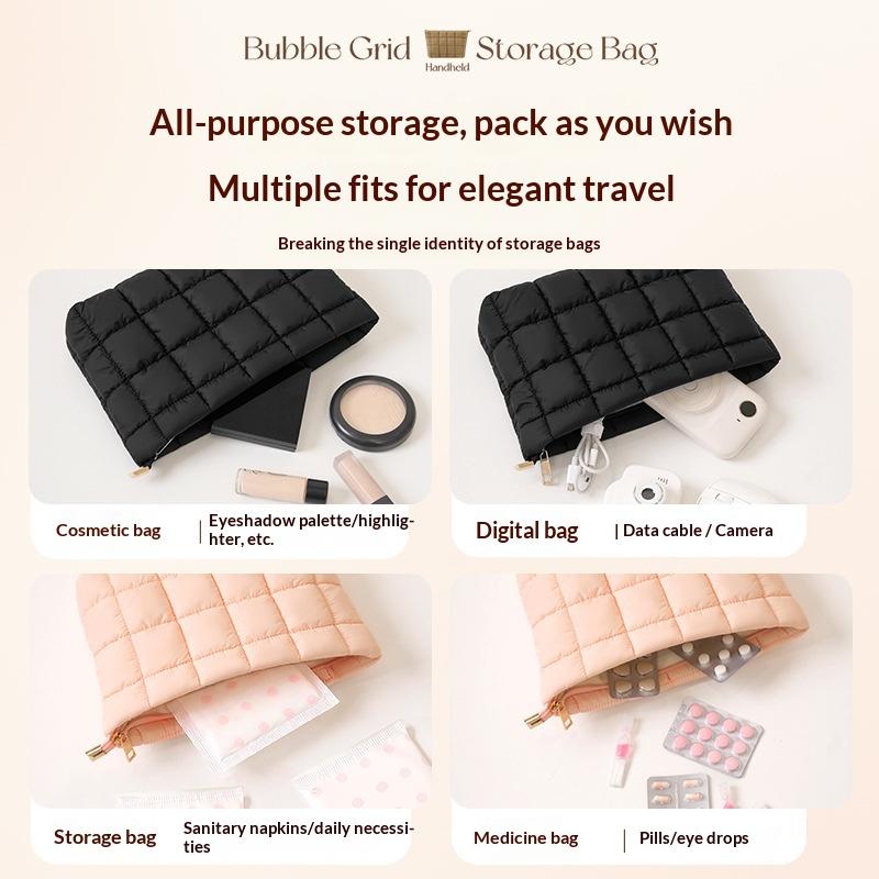 Stylish Square Quilted Makeup Bag for Women Lightweight Cosmetic Storage Clutch Portable Pouch for Girls Travel Bathroom Use