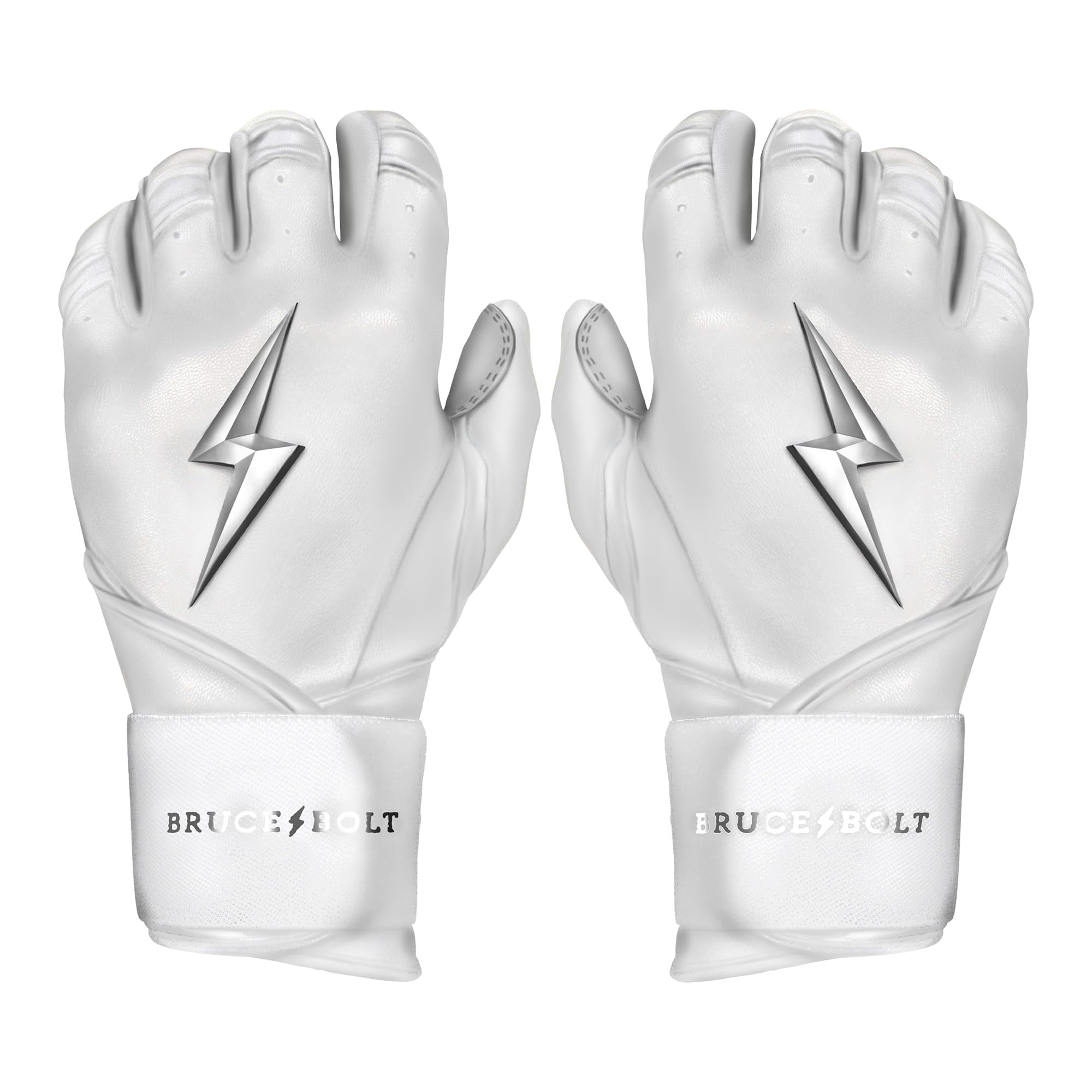 

BRUCE BOLT Chrome Series Batting Gloves Long Cuff Baseball Gloves White Medium Size