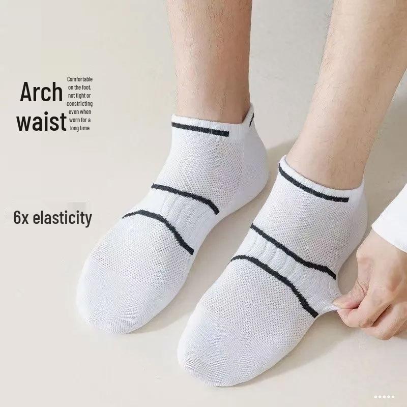 Men's Massage Bottom Summer Boat Socks, Black and White, Short, Versatile, Breathable, Warm, Mid-Calf.