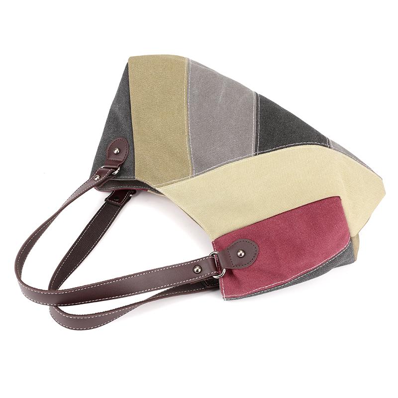 Women's Canvas Bag Color Contrast Shoulder Bag Bag Stitching