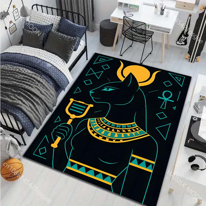 1 Stück Ägyptische Göttin, Katzen Gesicht, Hieroglyphen Teppich für Wohnzimmer Schlafzimmer Sofa Heimdekoration Rus Rutschfeste Fußmatte Läufer