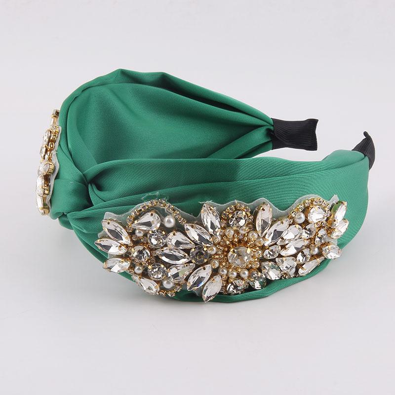 Sponge Green Crystal Rhinestones Hairband For Women Luxury Bohemian Fashion Headband Temperament Wedding Party Accessoories