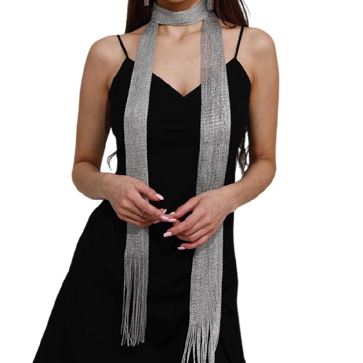Woman Banquets Scarf with Tassels Shinning Collar for Female Dancing Photography