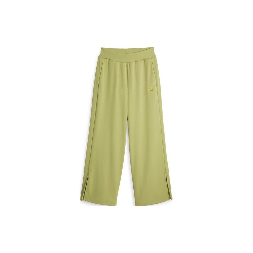 Puma Solid Color Loose Mid Waist Wide Leg Casual Pants Women bottoms Green 625236-53