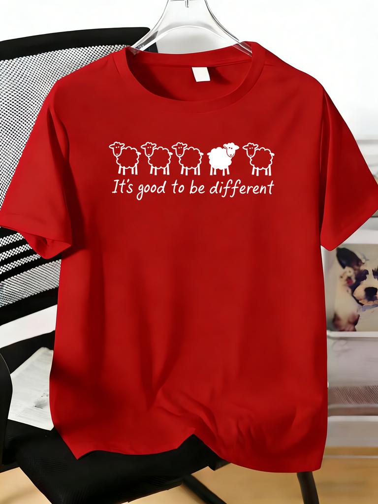 Unisexs Tee Different Sheep Motivational Letter Print Cotton Short Sleeve Male Casual Streetwear Outdoor Daily Basic Fashion Top