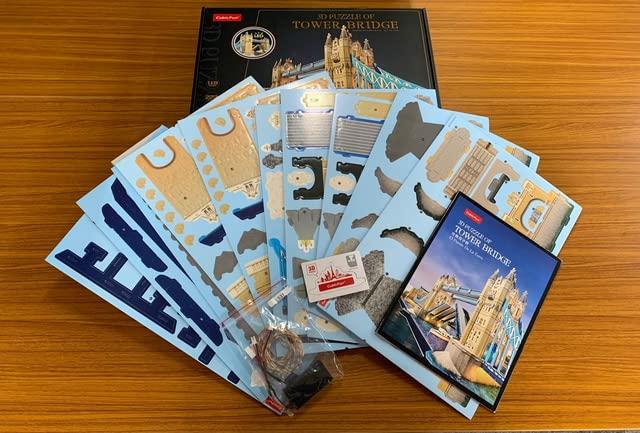 ASSYME Cubic Fan 3D Puzzle Craft Kit, Tower Bridge (with LEDs), L531h, No Glue or Tools Required