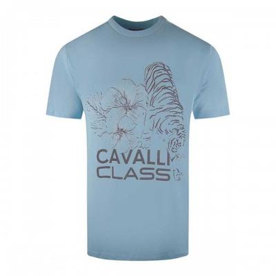 Męski T-shirt Cavalli Class z motywem kwiatowym i tygrysim