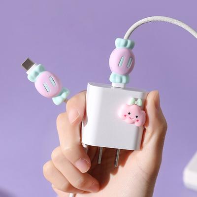 1 Pair Silicone Candy Charger Cable Protector Mobile Phone Charging Cord Saver Non-Slip Universal Data Wire End Protection Wrap Cover