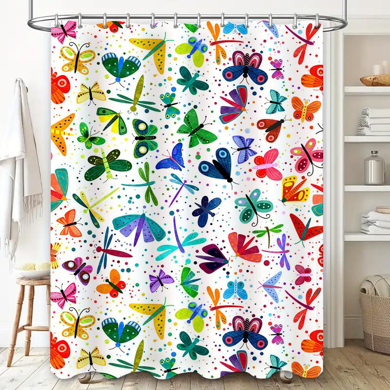 Colorful Butterfly Shower Curtain: Bright Floral Print Fabric Shower Curtains for Bathrooms Waterproof Home Decor 72 x 84 Inches