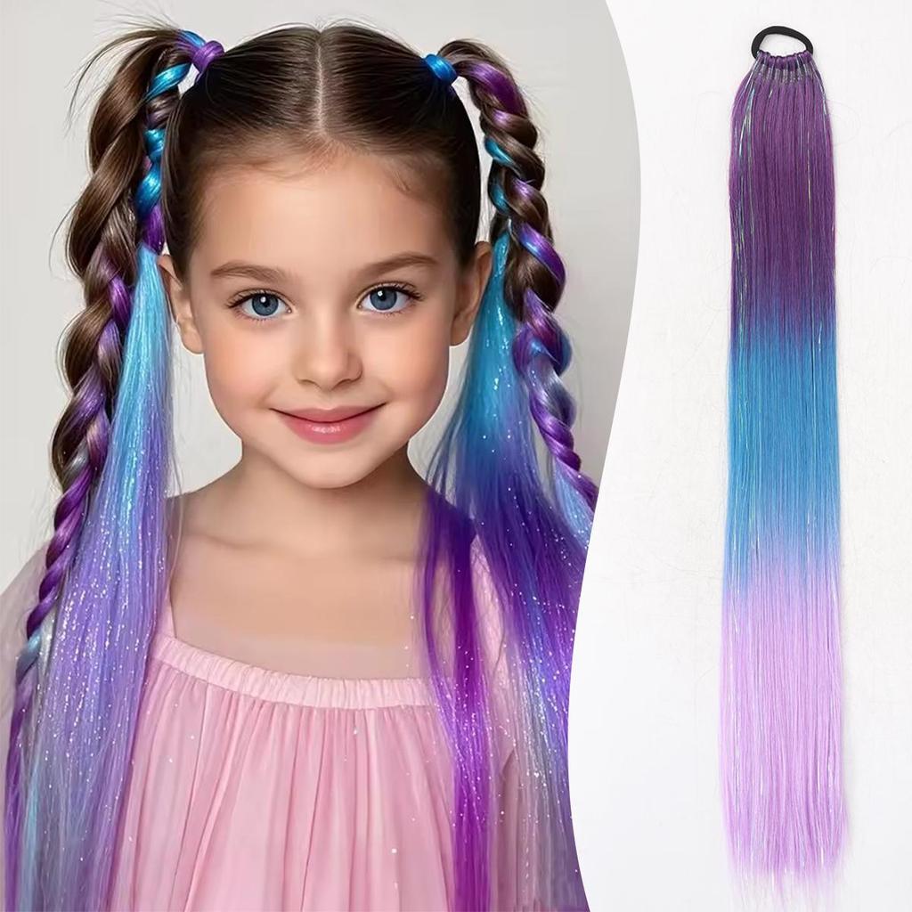 Fialová Červená Růžová Copánková Třpytivá Prodlužovací Gumička do Vlasů Syntetické Pletené Vlasy Pro Děti Dívky Den Šílených Vlasů Odvážné Vlasy