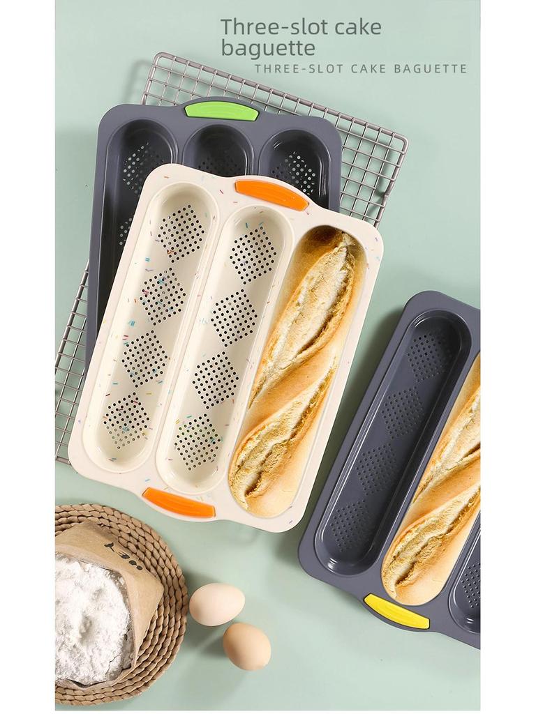 Silicone Perforated Baguette Baking Pan - 3-Slot Non-Stick Bread and Cake Mold