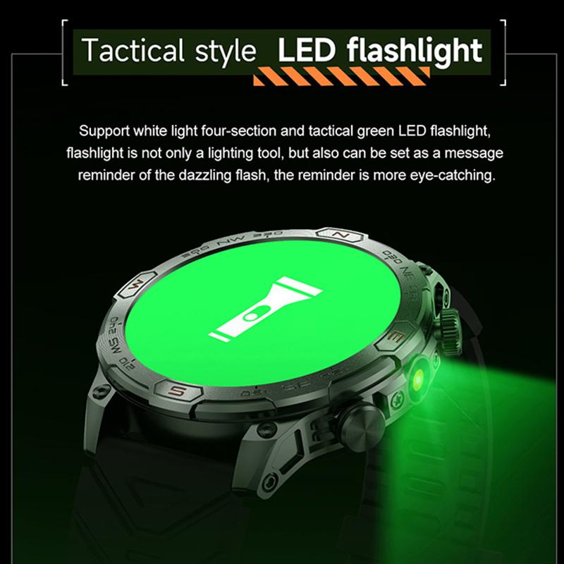 SCIONE Smart Watch Heart Rate Bluetooth Call Voice Assistant Compass Flashlight Step Outdoor Sports Watch