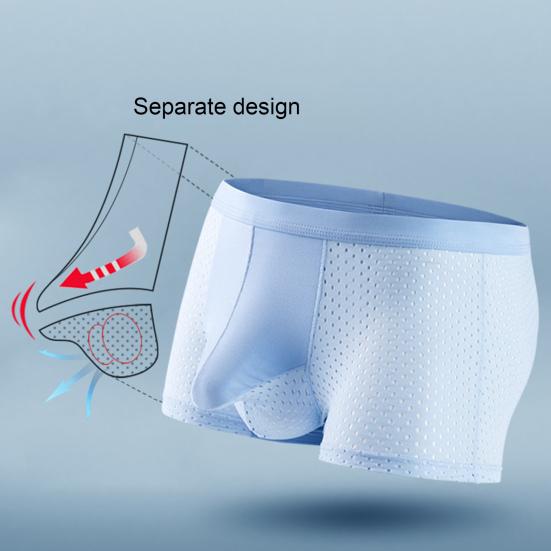 Men Boxers Elephant Nose Thin Seamless Ice Silk Hollow Mesh Mid Waist Mesh High Elasticity Solid Color