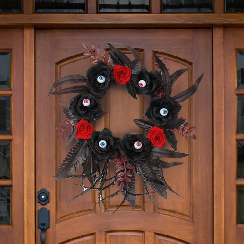 Halloween Decorative Wreath With Fake Roses Eyeballs Dried Branches Door Hanging Horror Party Prop