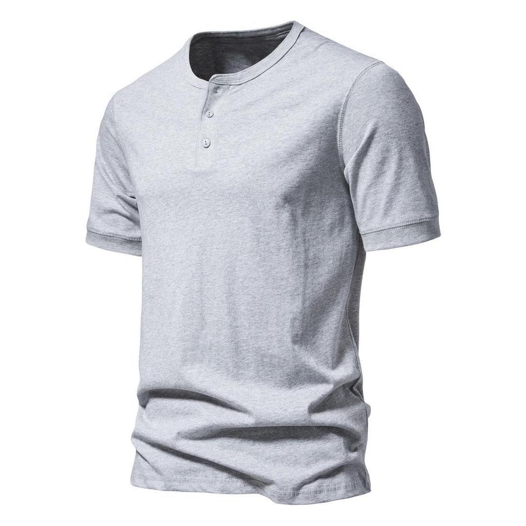 Pánské jednobarevné americké letní jednobarevné tričko Henley s polovičním rukávem - trendy sportovní oblečení pro volný čas