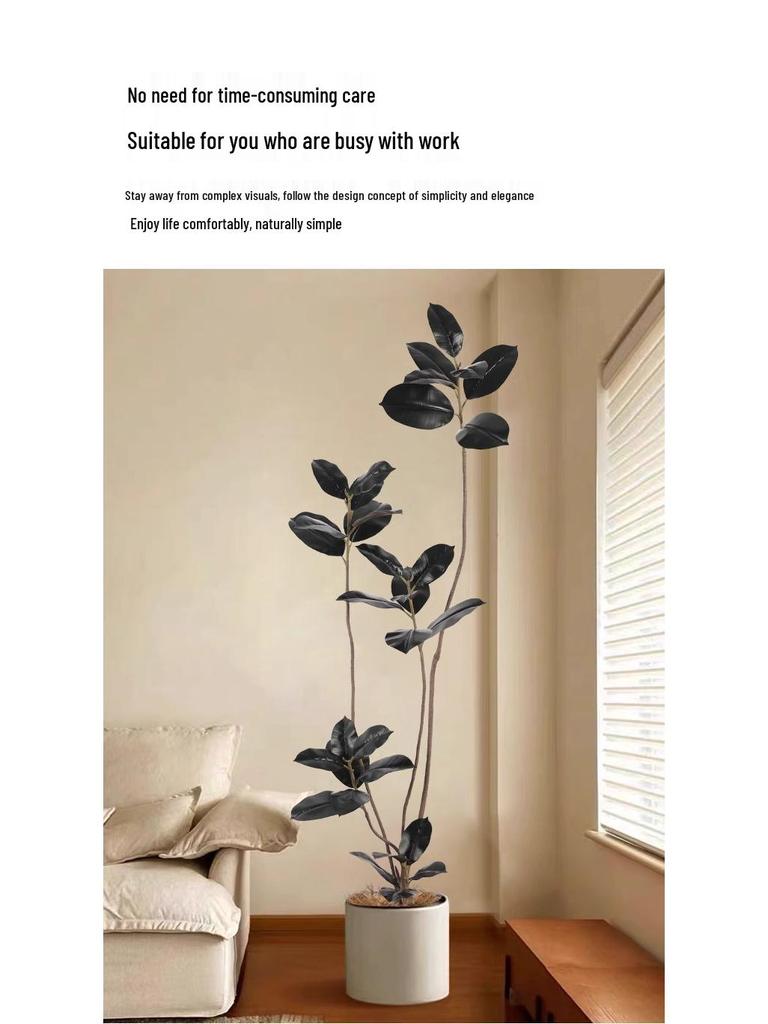 Luxurious Black Gold Ficus Elastica Artificial Tree: Indoor Ornament and Floor Decoration