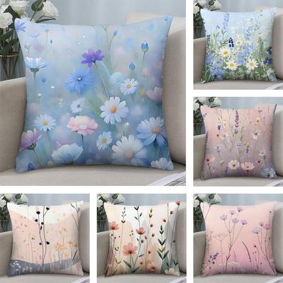 Little Flowers INS Cushion Cover Plush Fabric Soft DoubleSided Printed Sofa Warm Winter Home Child Gift Pillow Case