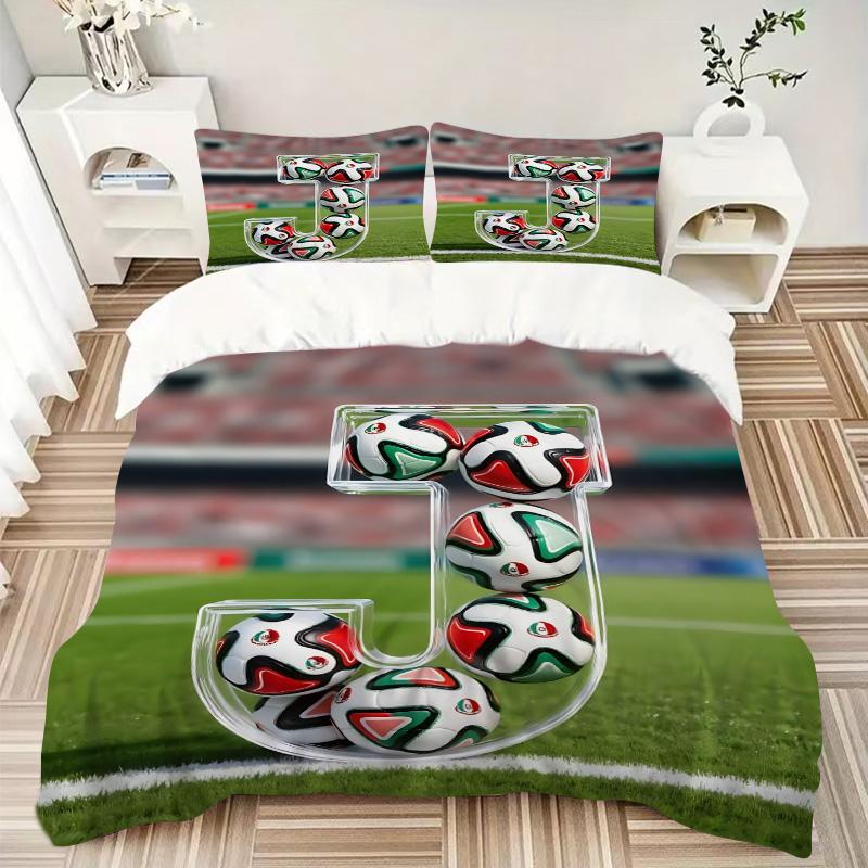 3pcs Soccer Ball Art Bedding Set, Includes One Quilt Cover and Two Pillowcases, Bedroom and Guest Room Decoration. T7230146